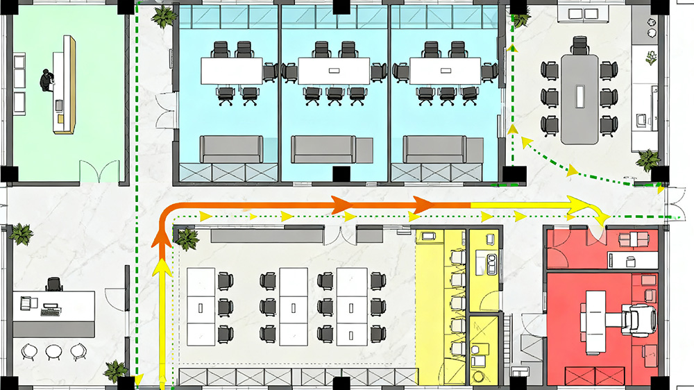 辦公室動線設(shè)計布置平面裝修效果圖