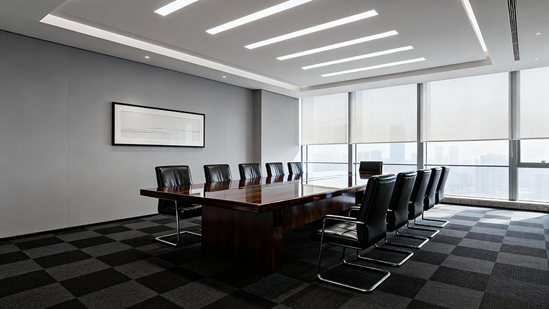 會(huì)議室深色丁字形地毯鋪裝效果